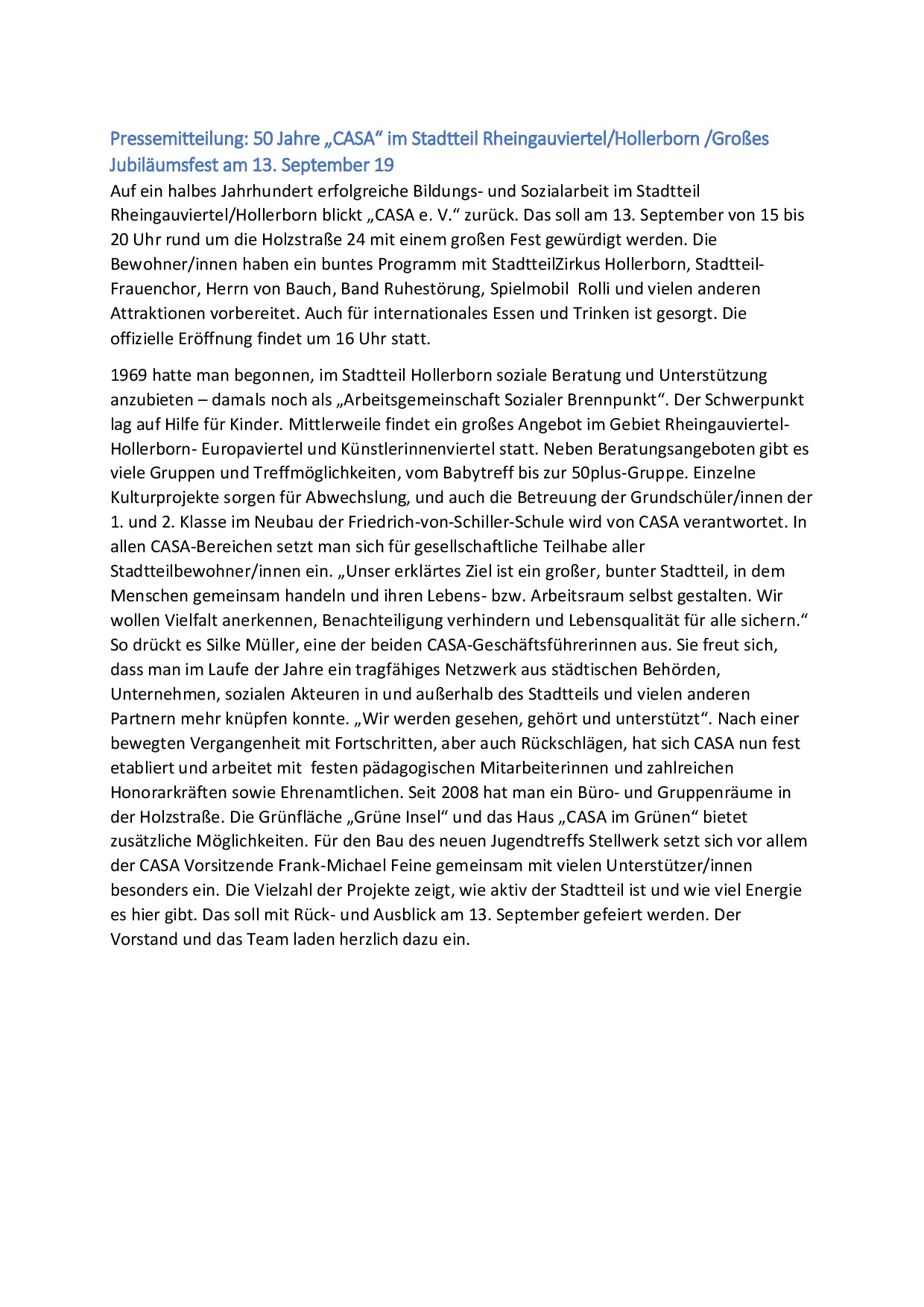 2019-09-05 Jubiläumsfest 50 Jahre Pressemitteilung
